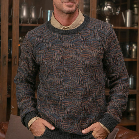 Azure and Sunrise Men's 100% Alpaca Pullover from Peru - Nasca Labyrinth