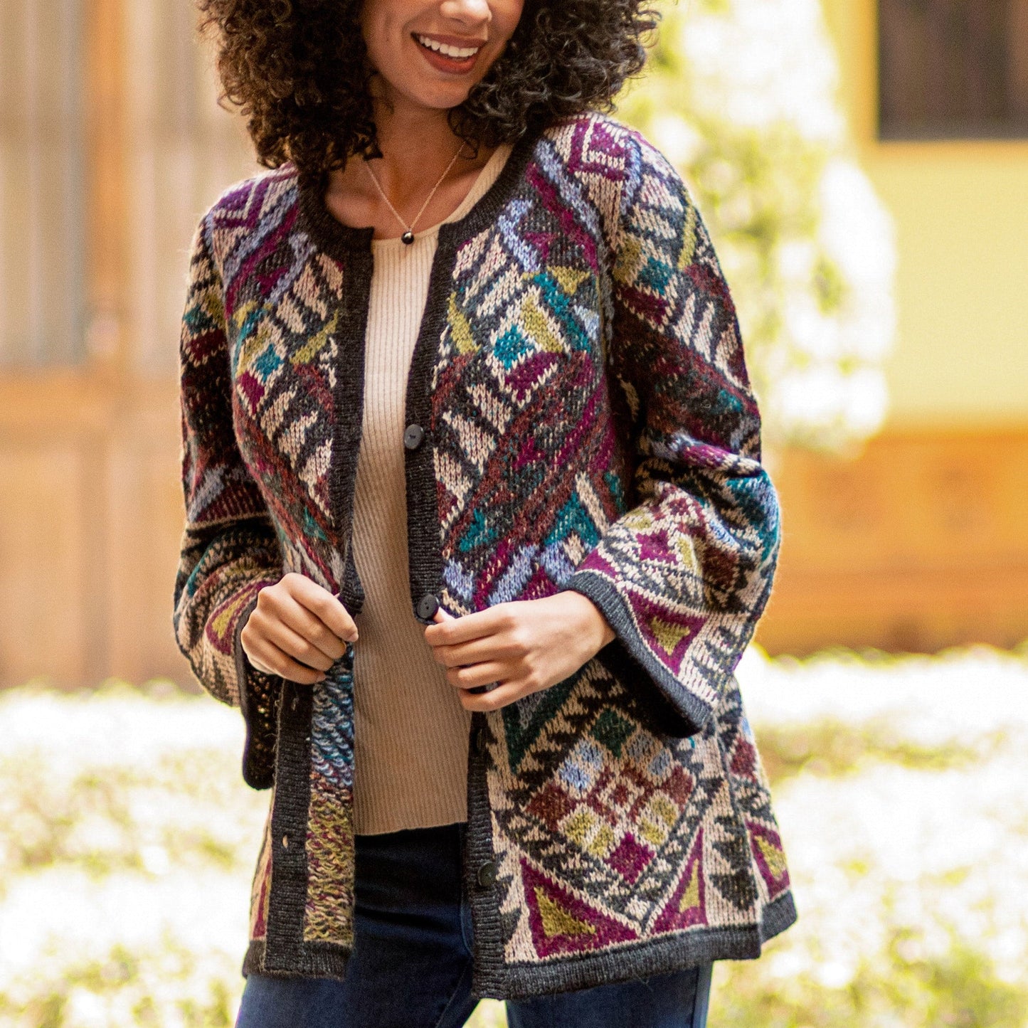 Baby Alpaca Blend Kimono Cardigan Sweater from Peru - Rurichinchay Heights