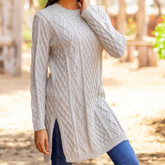 Baby Alpaca Grey Tunic Sweater Dress - Long Lines in Grey