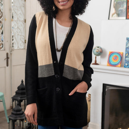 Alpaca Blend Three Tone Cardigan With Three Buttons Peru - Miraflores Cardigan