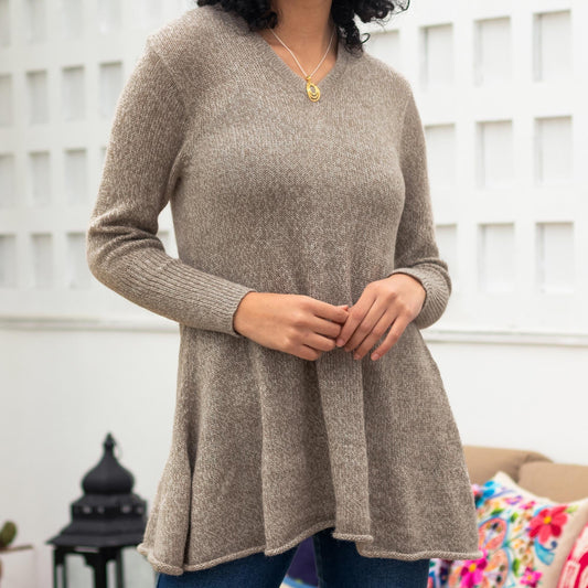 Alpaca Blend Beige Pullover Sweater Knit in Peru - Natural Shades
