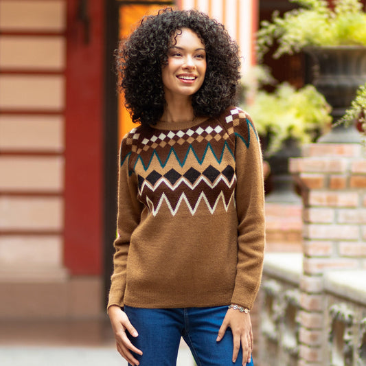 100% Alpaca Pullover Sweater with Geometric Designs - Chimu Geometry