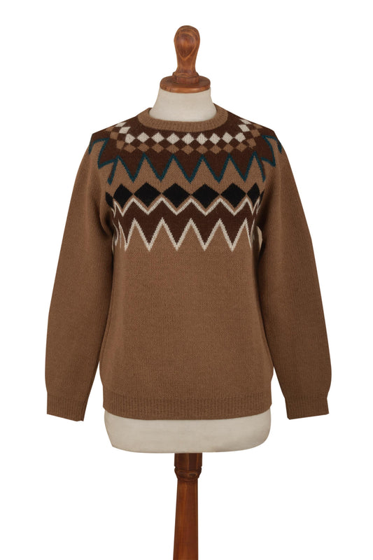 100% Alpaca Pullover Sweater with Geometric Designs - Chimu Geometry