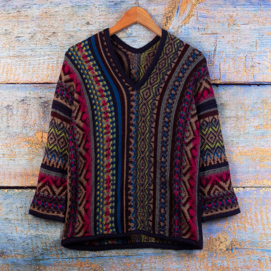 Alpaca Blend Sweater with V-Neck and Kimono-Style Sleeves - Andean Threads