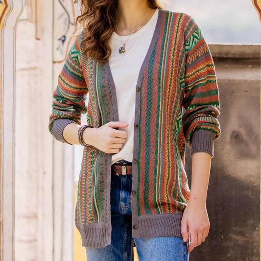 Baby Alpaca Blend Cardigan with Coconut Shell Buttons - Zig-Zag Threads